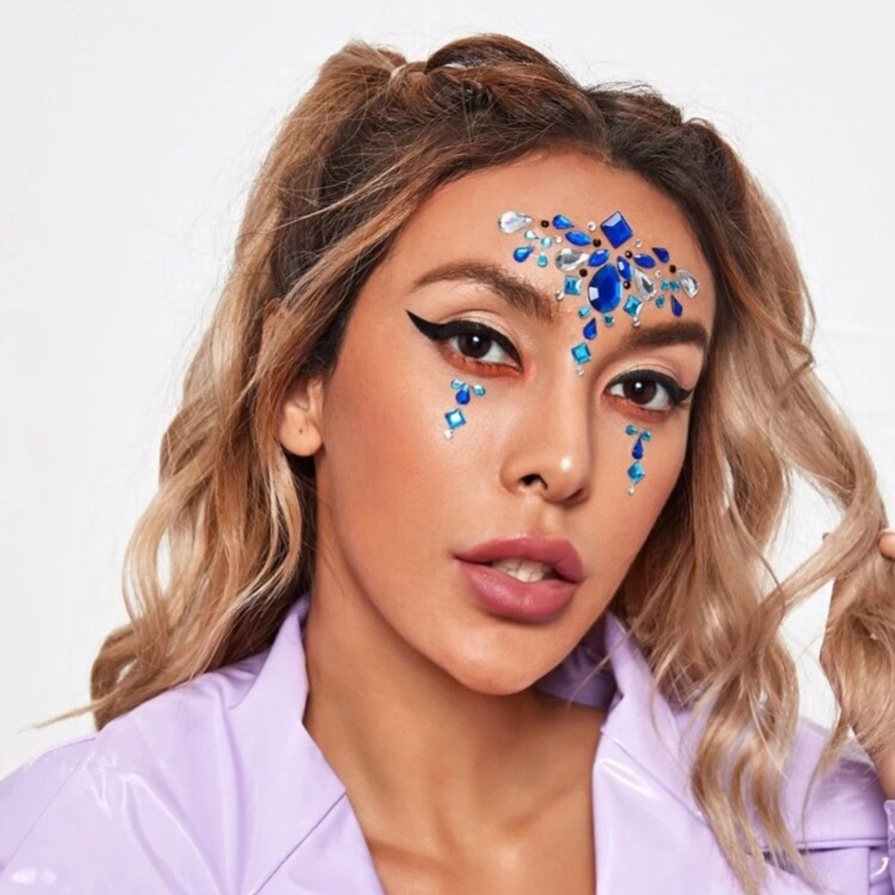 🎀 Beautiful face colorful Blinged out festival rave  jewel set